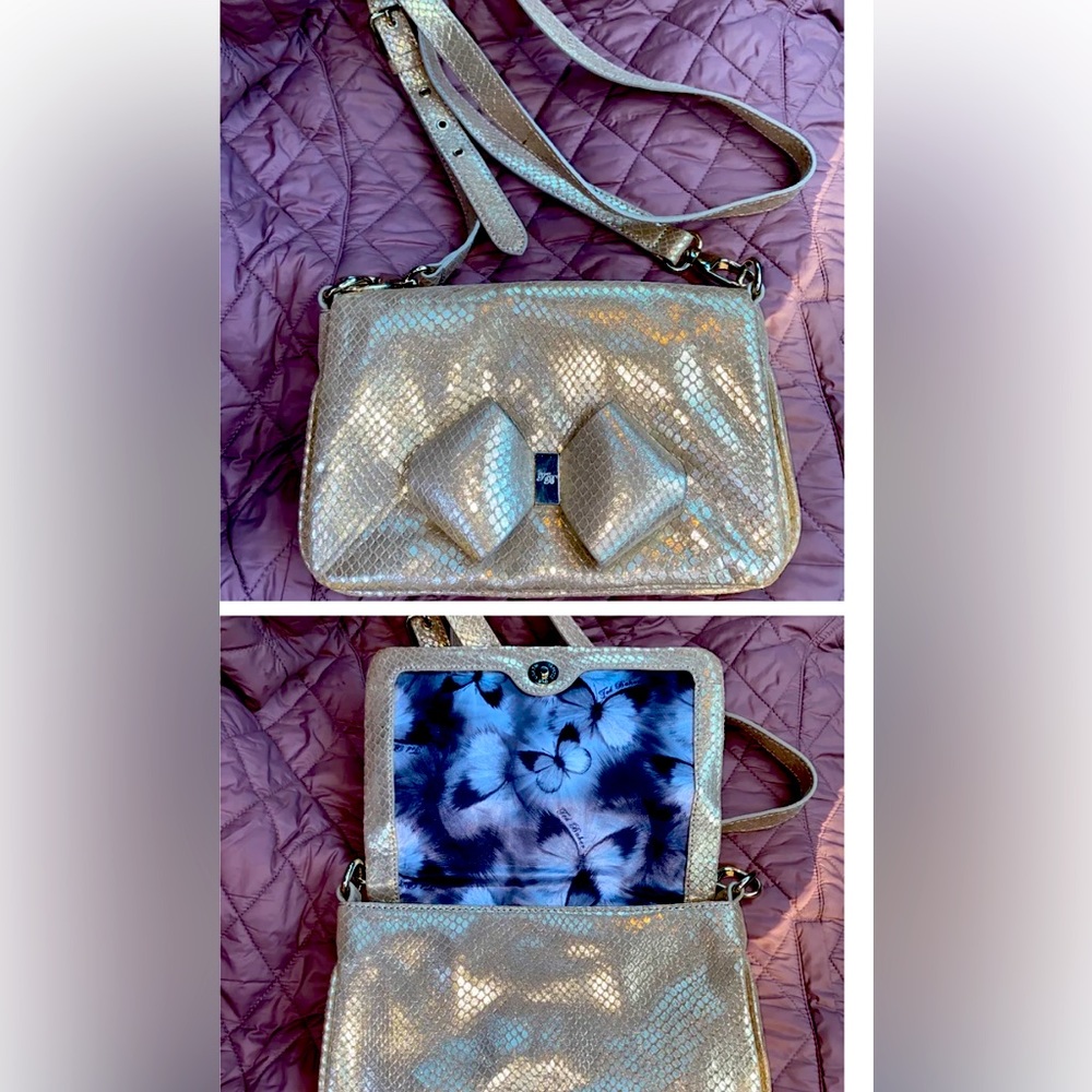 Ted Baker gold Leather Bow Small Crossbody Clutch  , new it never used